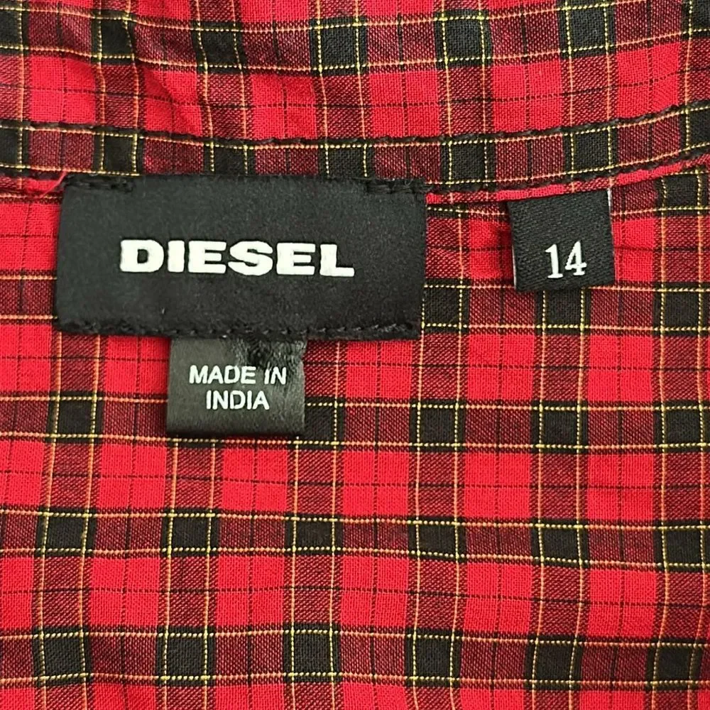 NWT Diesel Western Red & Black Plaid Button-Up Shirt – Size 14Y Style Cacey